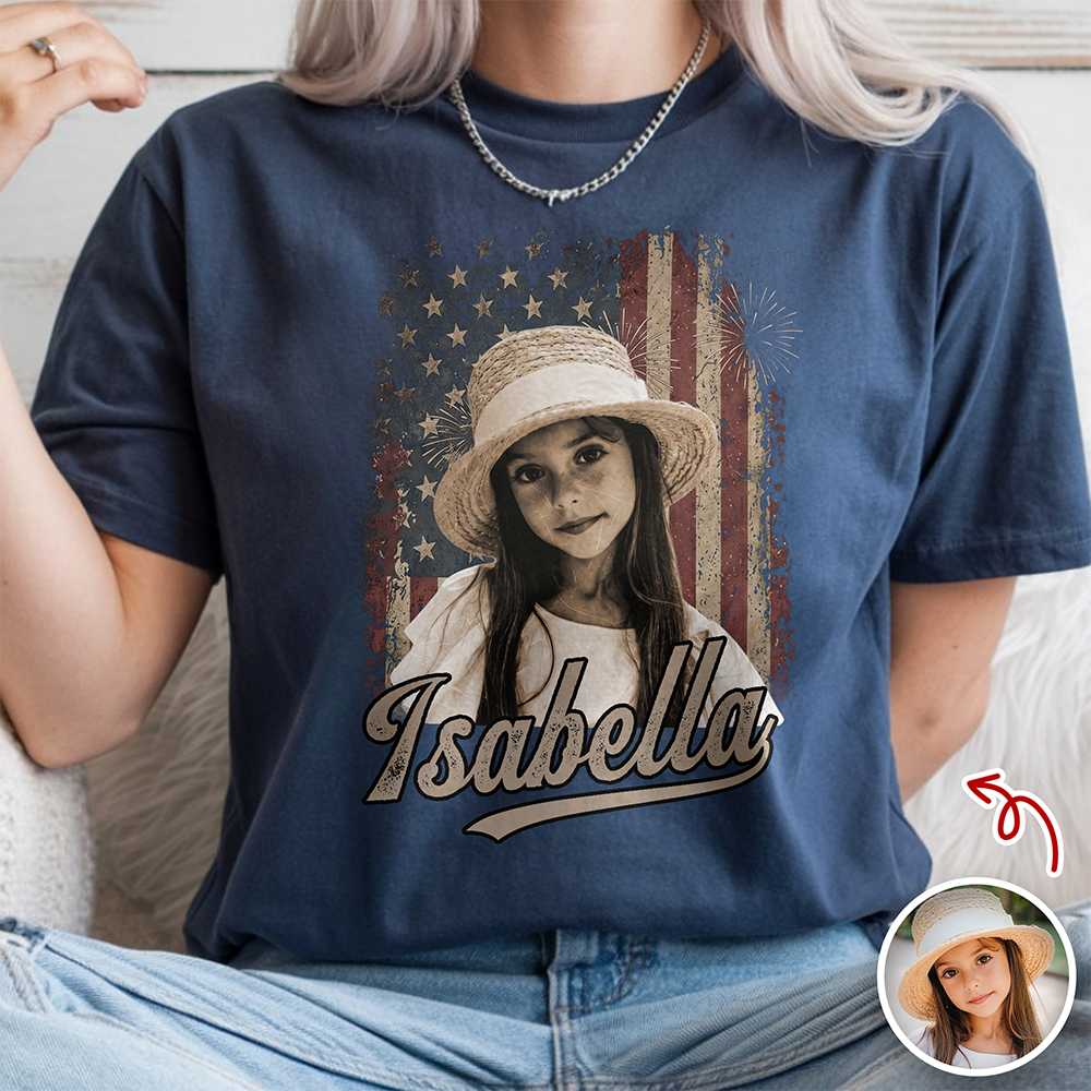 Custom Photo Kids Patriotic Vintage American Flag Comfort Shirt TH10 170245