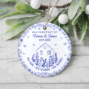 New House New Beginning New Memories Toile De Jouy Syle Personalized Ceramic Ornament HA75 897096