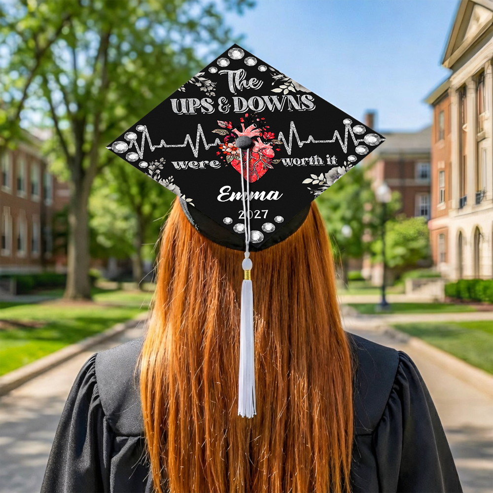 Personalized The Up & Down Were Worth It Nurse Graduation Cap Topper LM32 899275