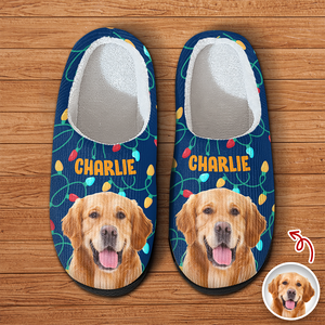 Custom Photo Dog Cat Christmas Lights Slippers Unique Funny Gift HA75 897482