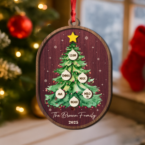 Custom Family Name Christmas Tree 2 Layers Wooden Ornament LM32 897345