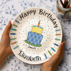 Custom Name Happy Birthday Cake & Candles Ceramic Plate - Personalized Birthday Gift LM32 669411