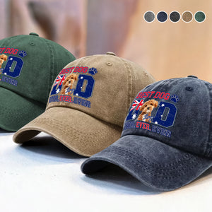 Custom Photo Best Dog Mom Dad Ever Ever Ever With Australian Flag Washed Denim Baseball Cap Gift For Dad, Birthday Gifts HO82 894384
