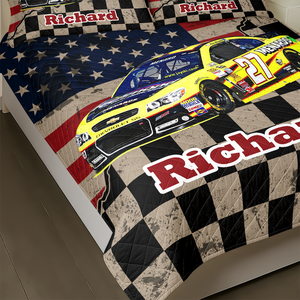 Personalized Racing Photo Checkered Flag Bedding Set Gift For Car Lovers CH07 899918