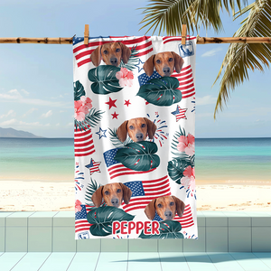 Custom Dog Photo Independence Day Beach Towel CH07 895812