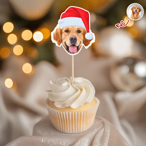 Custom Cute Face Christmas Cupcake Topper - XMAS Party Decor For Dog Lovers CH07 896330
