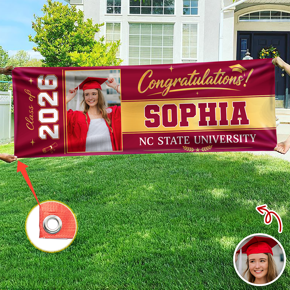 Custom Photo Class of 2026 Congrats Graduation Banner Party Decor HA75 921246