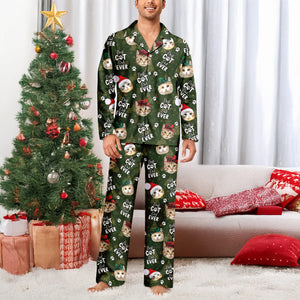 Custom Cat Face Cute Best Cat Dad Ever Christmas Pajamas LM32 895751