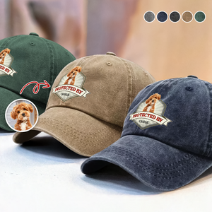 Custom Photo Protected By Dog Washed Denim Baseball Cap For Dog Lovers LM32 895103