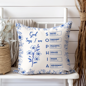 God Says I Am Name Letter In Bible Toile De Jouy Style - Personalized Pillow CH07 896828