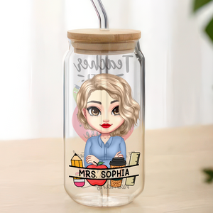 Personalized Teach Love Inspire Glass Can With Lid Gift For Teacher HA75 892630