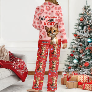 Custom Cat Name Life Is Better With Cats 3D Effect Pajamas LM32 895933
