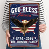 Custom Family Name God Bless America Eagle 1776–2026 Patriotic Metal Sign HA75 920120
