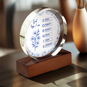 God Says I Am Name Letter In Bible Toile De Jouy Style Round Acrylic Frame Block HO82 894636