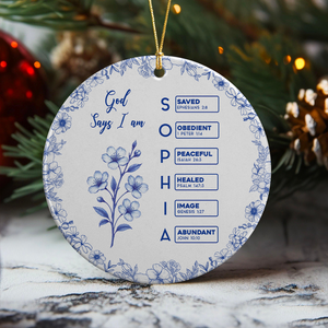 God Says I Am Name Letter In Bible Toile De Jouy Style - Personalized Ceramic Ornament CH07 896822