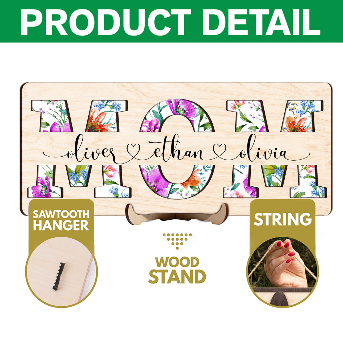 Personalized Name Flowers Mom Wooden Sign - Gift For Her, For Mom, Grandma LM32 899185