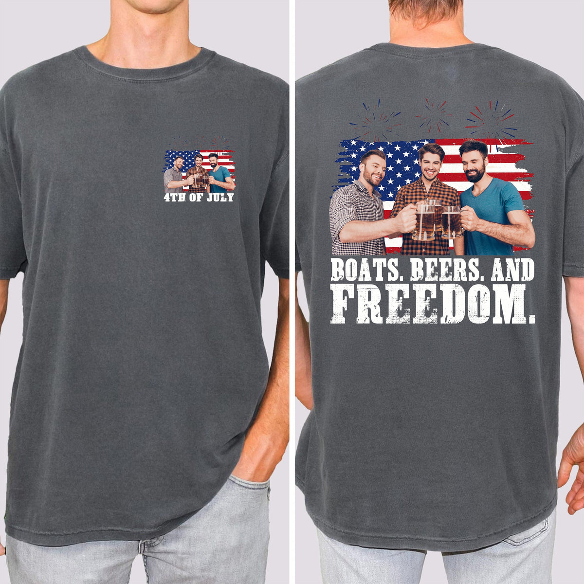 Custom Photo Boats, Hoes and Freedom 4th Of July America Flag Comfort Shirt TH10 170253