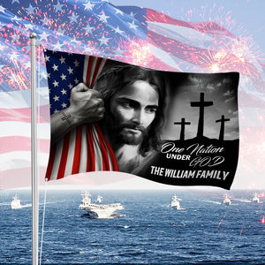 Personalized Family Name One Nation Under God Banner House Flag HA75 898192