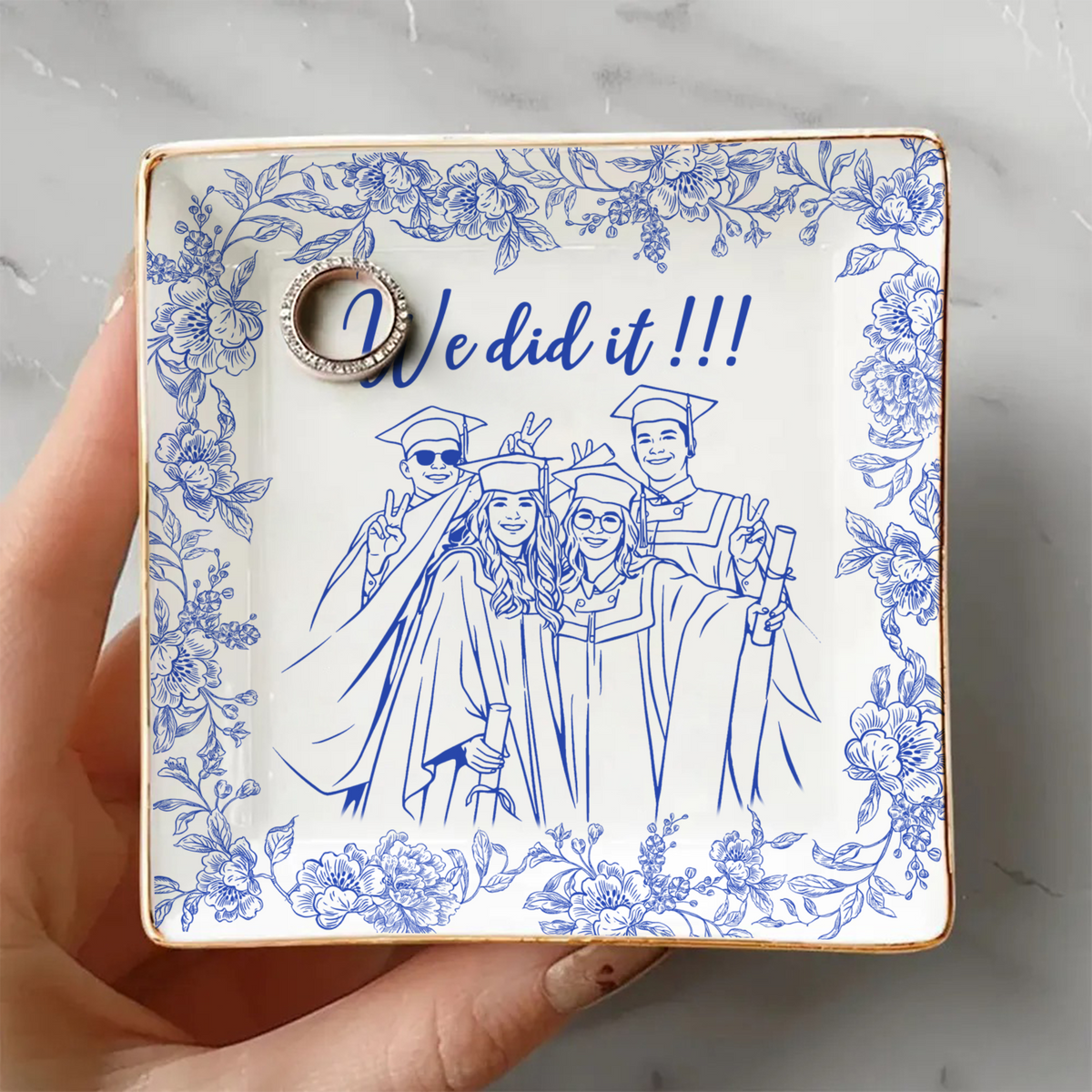 Custom Photo Best Friend Graduation Jewelry Dish, Personalized Toile Trinket Tray HO82 901612