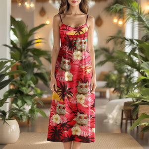 Custom Photo Dog Cat Tropical Hawaiian Aloha V-Neck Maxi Dress Summer Vacation Gift HA75 892508