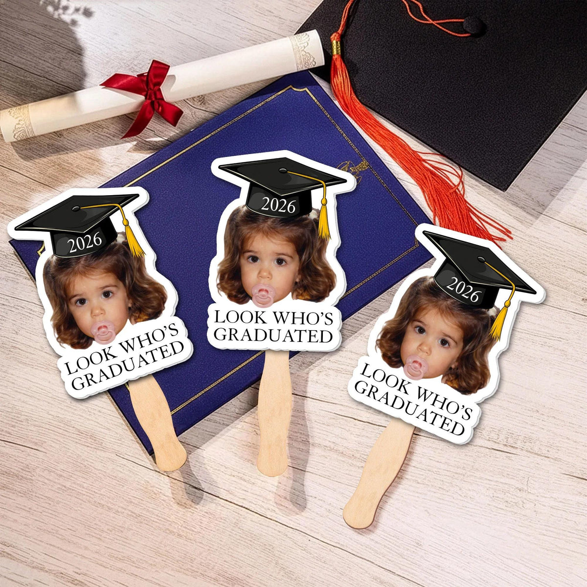 Look Who's Graduated Custom Funny Face Graduation 2026 Big Heads Face Fan CH07 895580