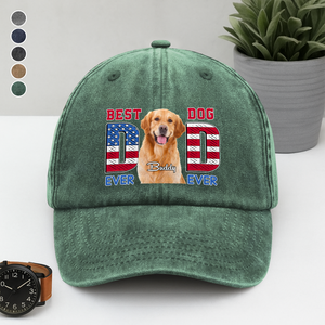 Best Dog Dad Ever Ever 4th Of July Personalized Washed Denim Baseball Cap CH07 896052