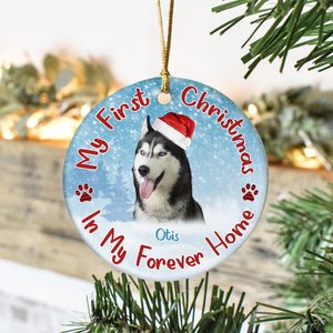 Custom Dog Photo My First Christmas In My Forever Home Christmas Ceramic Ornament CH07 896586