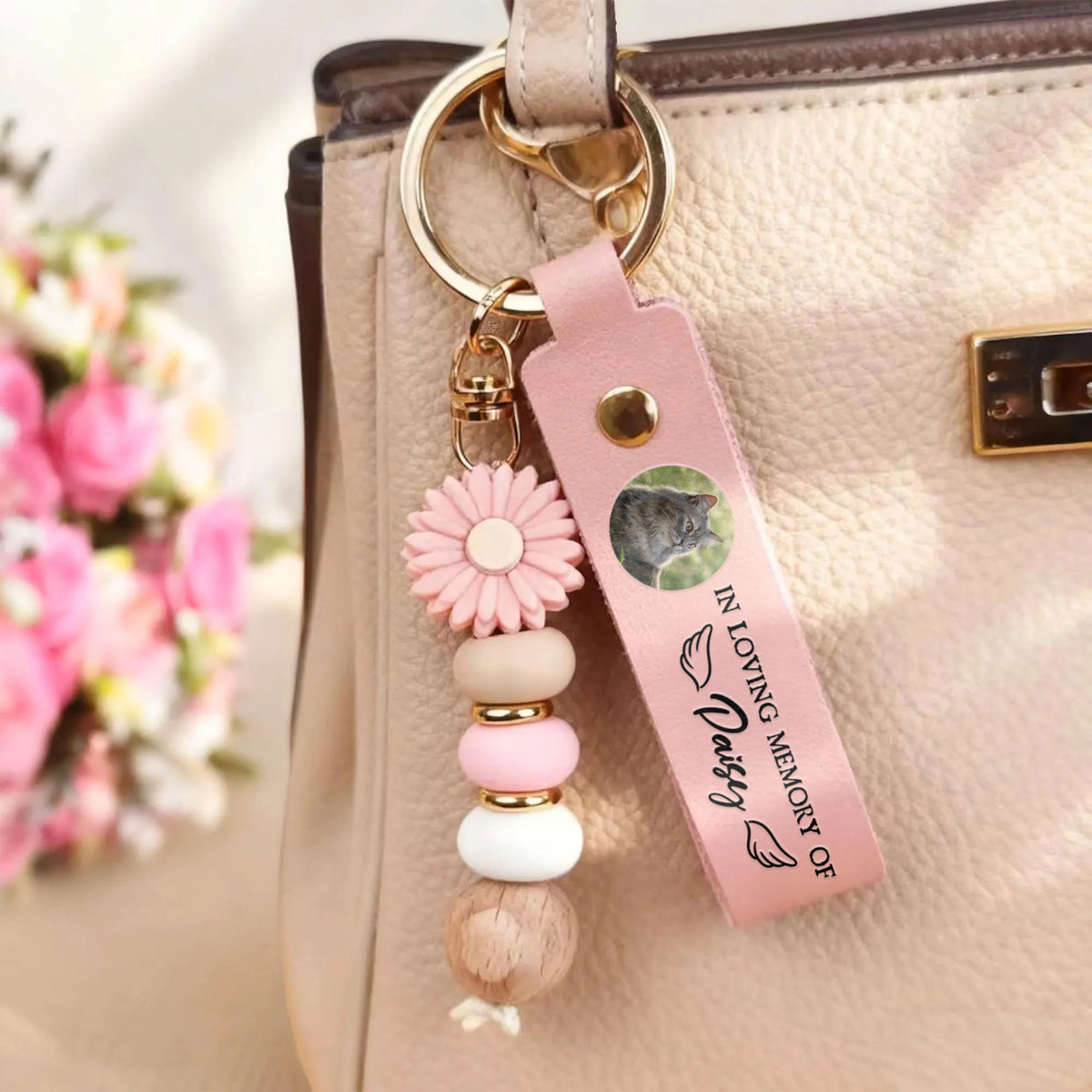 Custom Photo In Loving Memory Of Dog & Cat Beaded Keyring, Memorial Gift For Pet Lovers HA75 919044
