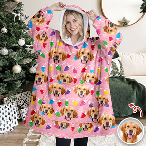 Custom Photo With Colorful Christmas Lights Hoodie Blanket For Dog Cat Lovers HA75 898288