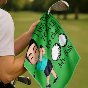 Personalised I Use This Towel to Clean My Balls Waffle Golf Towel with Cartoon Sport Man Gift for Golf Lover Man HO82 900836