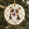 Custom Dog Cat Photo Gingham & Striped Pattern Ceramic Ornament LM32 670371
