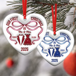 Mr And Mrs Blue - Personalized 3D Inflated Effect Heart Shaped Ceramic Ornament LM32 895379