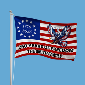 Custom Family Name 250 Years Of Freedom Eagle Patriotic 1776–2026 Banner House Flag HA75 898796
