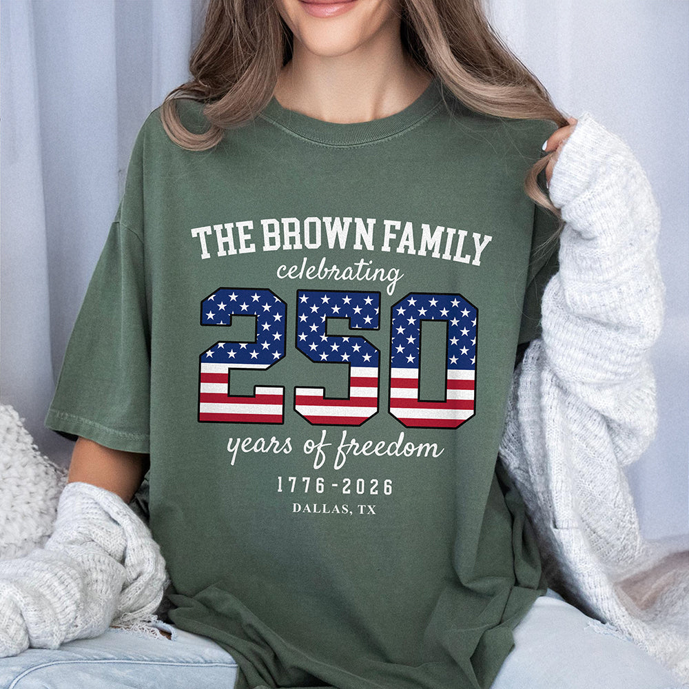 Custom Family Name Celebrating 250 Years Of Freedom 1776-2026 Comfort Shirt TH10 170241