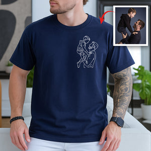 Custom Dad And Kids Portrait Photo Drawing Style Family Dark Shirt Gift For Father's Day, Birthday Gifts HO82 893988