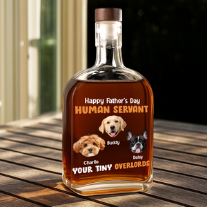 Custom Dog Photo Happy Father's Day From Your Tiny Overlords Whiskey Bottle LM32 893599