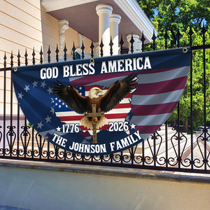 Custom Family Name Patriotic 250th Anniversary God Bless America Eagle 1776–2026 Non-Pleated Fan Flag HA75 920118
