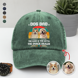 Custom Photo Dog Dad The Man The Myth The Snack Dealer - Personalized Washed Denim Baseball Cap CH07 896470