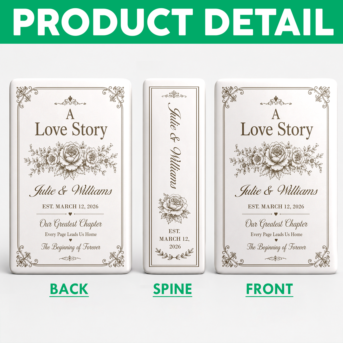 Personalized A Love Story Toile De Jouy Ceramic Book Vase Bridal Shower Gift, Engagement Gift CH07 180436