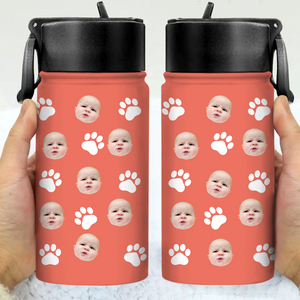 Custom Face Photo With Icon Back To School Water Bottle For Kid TH10 894245
