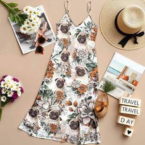 Custom Dog Photo Floral Style Women's V-Neck Cami Maxi Dress HO82 893598