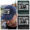 Rest In Peace For Charlie Kirk Memorial Washed Denim Baseball Cap HO82 65736