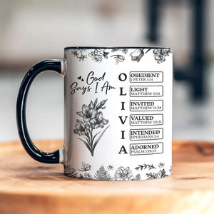 Personalized God Says I Am Name Letter In Bible Birth Flower Toile De Jouy Style Accent Mug HO82 894652