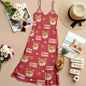 Custom Photo and Name I Love My Cats V-Neck Cami Maxi Dress HA75 892148