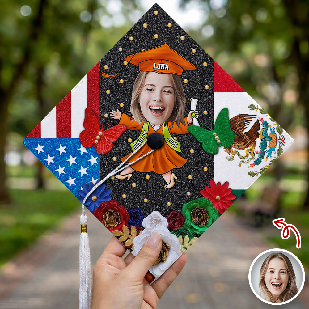 Custom Funny Face Class Of 2026 Country Flag Graduation Cap Topper TH10 169203