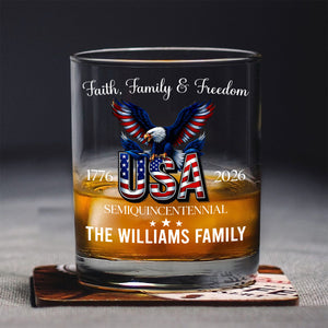 Custom Name Faith, Family & Freedom America 250 Years Patriotic Whiskey Glass LM32 897719