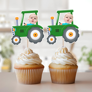 Custom Photo Kid Riding Tractor Decoration Cupcake Toppers HA75 892116