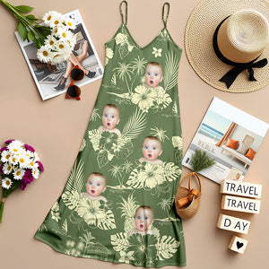 Custom Photo Aloha Hawaiian Women's V-Neck Cami Maxi Dress HO82 893670