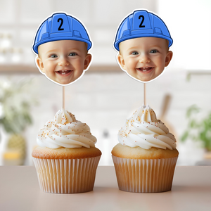 Custom Face Construction Kid Cupcake Toppers HO82 893580