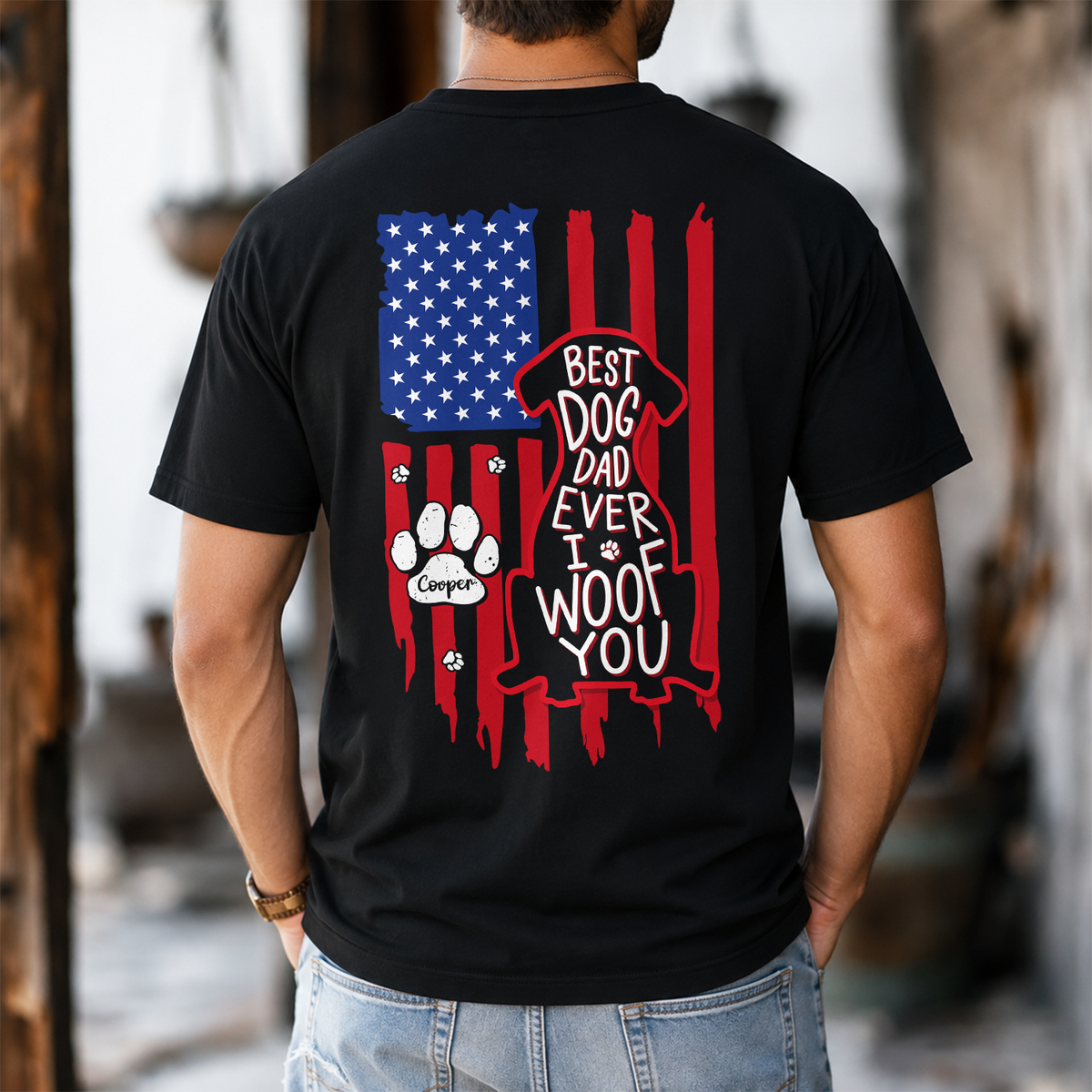 Personalized Best Dog Dad Ever We Woof You With US Flag Back Comfort Shirt - Gift For Dog Lovers HO82 902862